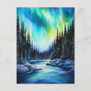 Watercolor Northern Lights aurora borealis  Postcard