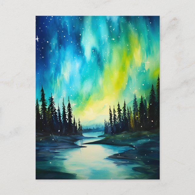 Watercolor Northern Lights aurora borealis  Postcard (Front)