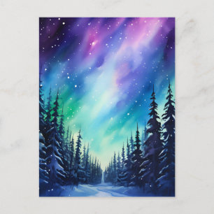 Watercolor Northern Lights aurora borealis  Postcard