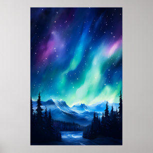 Watercolor Northern Lights aurora borealis Poster