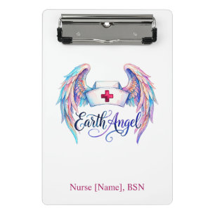 Watercolor Nurse Cap with Wings "Earth Angel" Mini Clipboard