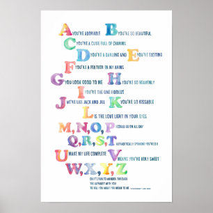 Watercolor Nursery Alphabet Wall Art- Blue Tone Poster