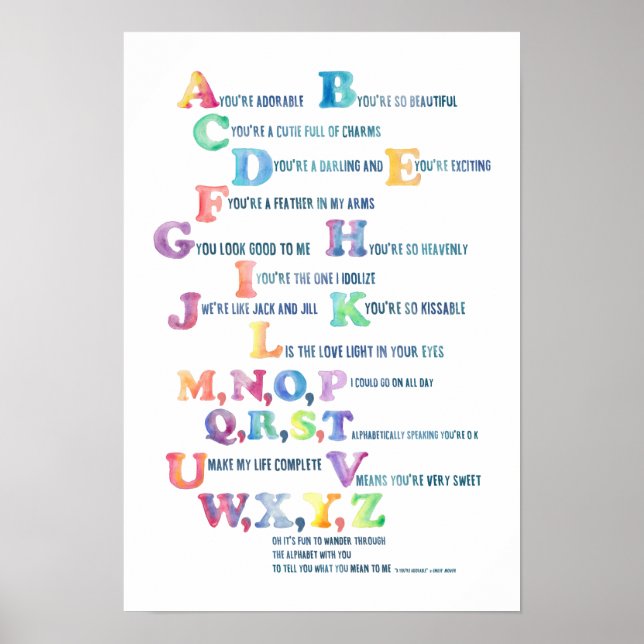 Watercolor Nursery Alphabet Wall Art- Blue Tone Poster (Front)