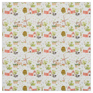 Watercolor Nursery Farm Land Animals Fabric
