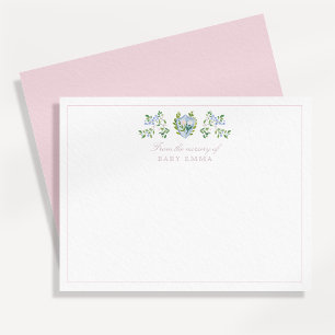 Watercolor nursery floral crest note card