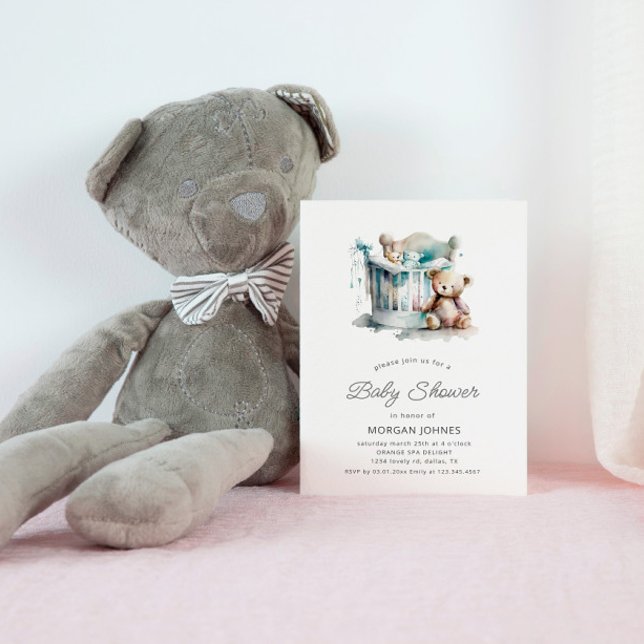 Watercolor Nursery Teddy Bear Baby Shower Invitation (Creator Uploaded)