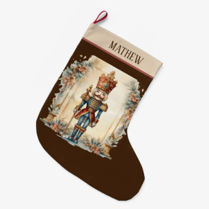 Watercolor nutcracker add name large christmas stocking
