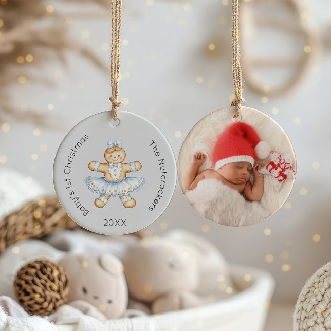 Watercolor Nutcracker Baby's 1st Christmas Photo Ceramic Ornament (Creator Uploaded)