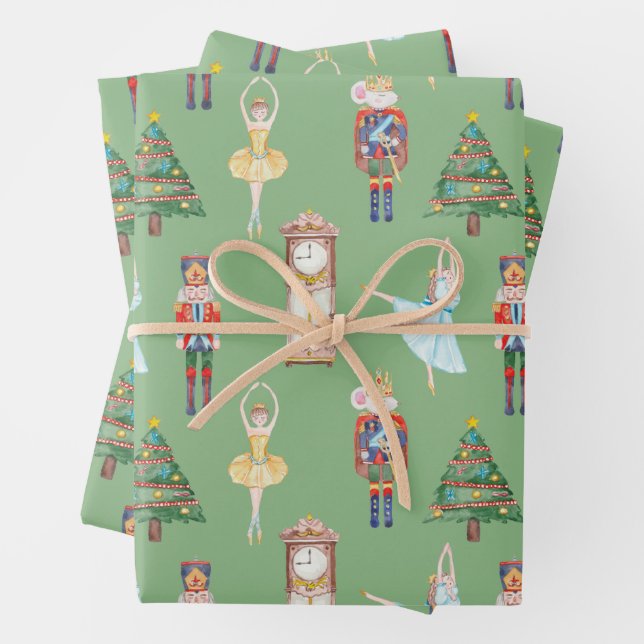 Watercolor Nutcracker Ballet Wrapping Paper Sheet (In situ)