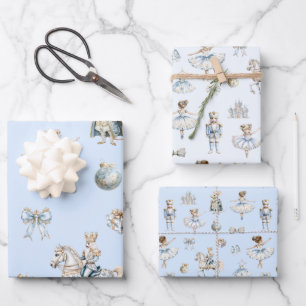 Watercolor Nutcracker Blue Pattern Christmas Wrapping Paper Sheet