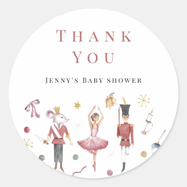 Watercolor Nutcracker Christmas Baby Shower Favour Classic Round Sticker (Front)