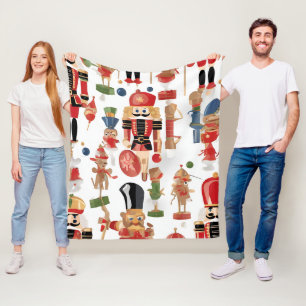 watercolor nutcracker Christmas pattern Fleece Blanket