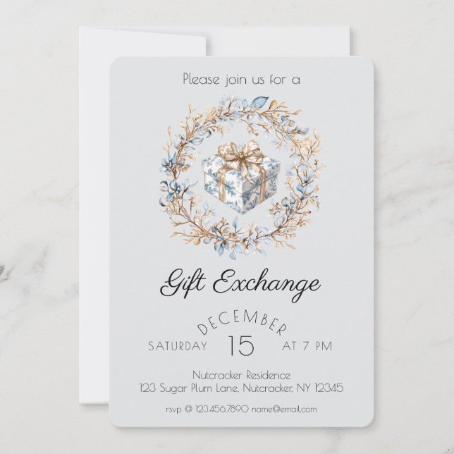 Watercolor Nutcracker Gift Exchange Party Invitation (Front)