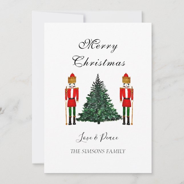 Watercolor Nutcracker Merry Christmas Festive Holiday Card (Front)