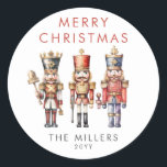 Watercolor Nutcracker Modern Minimal Christmas Classic Round Sticker<br><div class="desc">Watercolor Nutcracker Modern Minimal Christmas Square Sticker. Elevate your holiday décor and correspondence with our exquisite Christmas stationary and home decor collection. Inspired by watercolor nutcrackers and infused with a festive holiday red, these pieces effortlessly blend minimalist design with modern elegance. Beautiful typography graces each item, adding a touch of...</div>