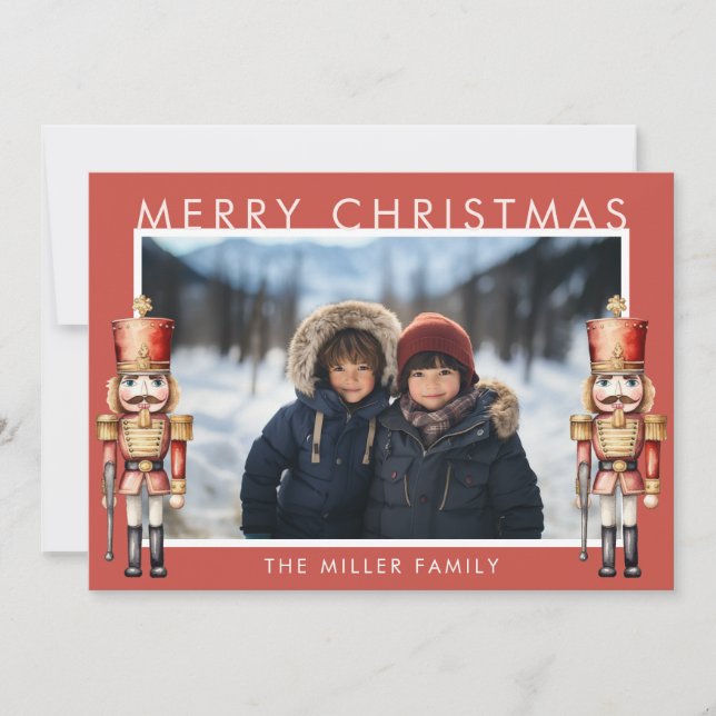 Watercolor Nutcracker Modern Minimal Christmas Holiday Card (Front)