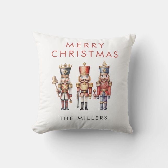 Watercolor Nutcracker Modern Minimal Christmas Throw Pillow (Front)