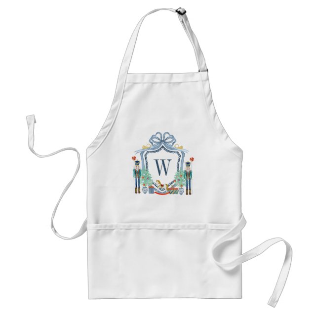 Watercolor Nutcracker Monogram Crest Christmas Standard Apron (Front)