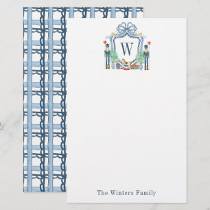 Watercolor Nutcracker Monogram Crest Christmas Stationery