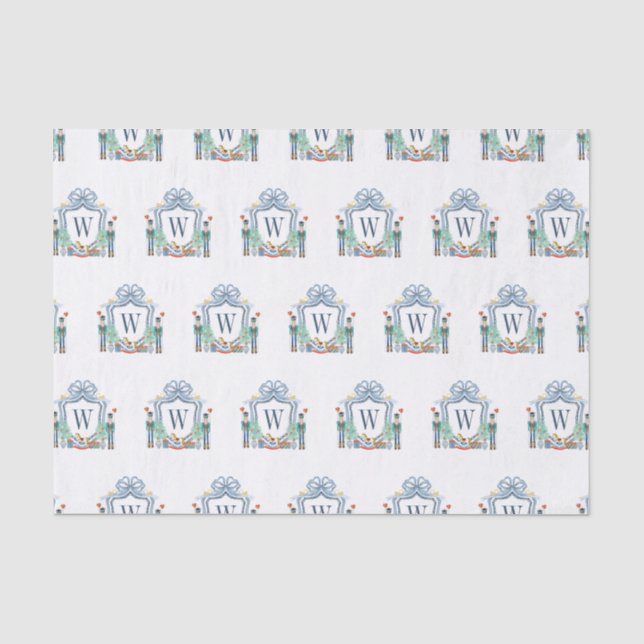 Watercolor Nutcracker Monogram Crest Christmas Tissue Paper (Front)