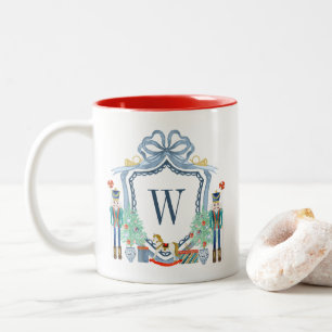 Watercolor Nutcracker Monogram Crest Christmas Two-Tone Coffee Mug