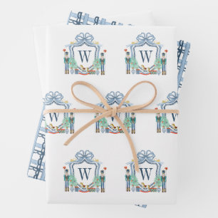 Watercolor Nutcracker Monogram Crest Christmas Wrapping Paper Sheet