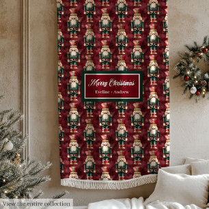 Watercolor nutcrackers cranberry red muted blanket