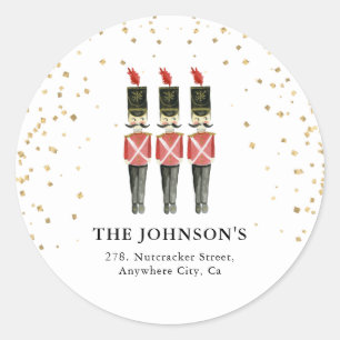 Watercolor Nutcraker Christmas Return Address Classic Round Sticker
