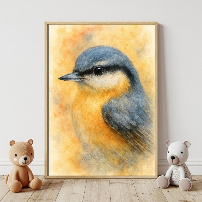 Watercolor Nuthatch Portrait Art Poster (Creator Uploaded)