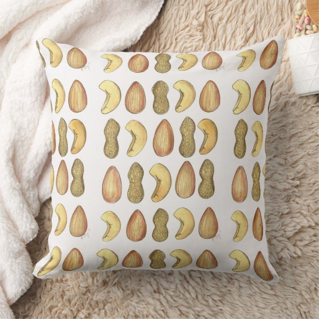 Watercolor Nuts Peanut Cashew Almond Nut Print Throw Pillow (Blanket)