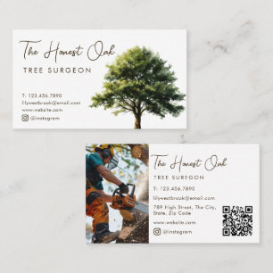 Watercolor Oak Tree Elegant Script Photo QR Code Business Card