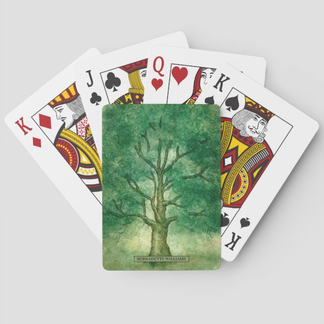 Watercolor Oak Tree Illustration Playing Cards (Back)