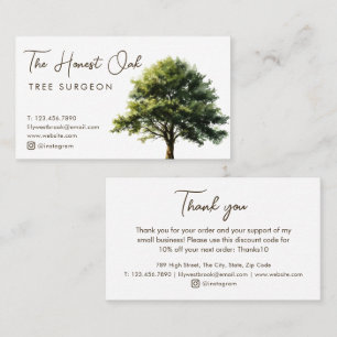 Watercolor Oak Tree Modern Elegant Thank You Business Card