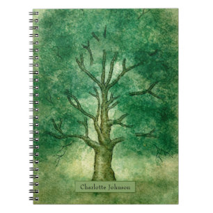 Watercolor Oak Tree Personalized Spiral Notebook