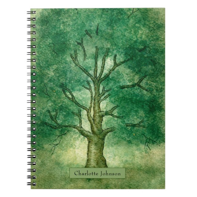  Watercolor Oak Tree Personalized Spiral Notebook (Front)
