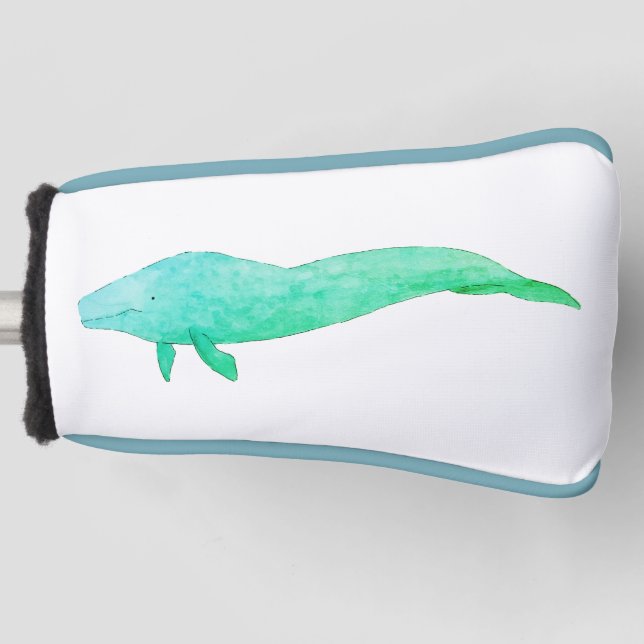 Watercolor Ocean Animal Turquoise Green Whale  Golf Head Cover (Front)