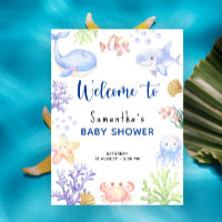 Watercolor ocean animals baby shower welcome