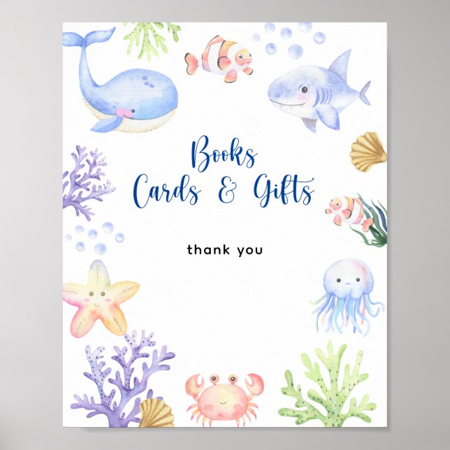 Watercolor ocean animals - Books cards and gifts Poster (Front)