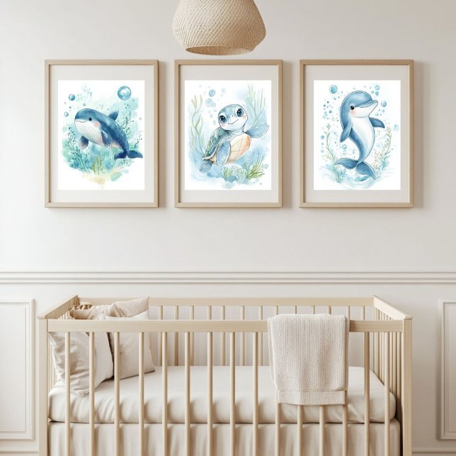 Watercolor Ocean Baby Animals Nursery Decor (Charming watercolor ocean baby animals bring a playful and calming vibe to any nursery or kid's room)
