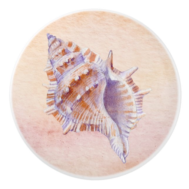 Watercolor ocean background seashells painting ceramic knob (Front)