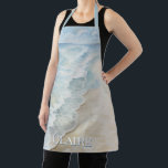 Watercolor Ocean Beach and Waves Apron<br><div class="desc">This modern design features a peaceful,  tranquil beach with gentle waves washing the shore. Personalize it with a name. Perfect for the beach lover. Wear it for cooking or for crafting. Created by Simply Farmhouse Press.</div>