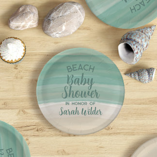 Watercolor Ocean Beach Baby Shower Paper Plate