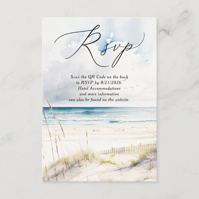 Watercolor Ocean Beach Destination Wedding RSVP Enclosure Card (Front)
