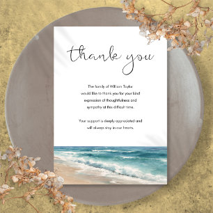 Watercolor Ocean Beach Peaceful Funeral Thank You Card