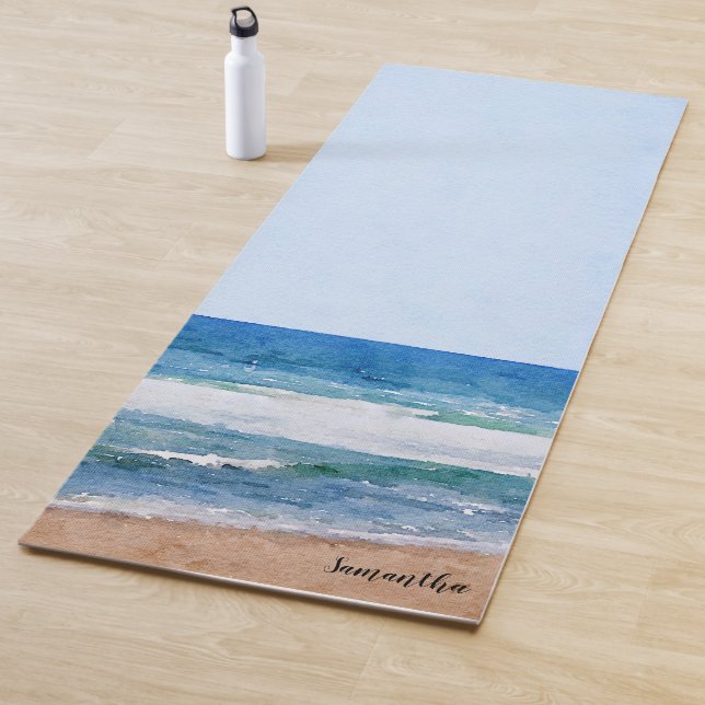 Watercolor Ocean Beach Personalized Yoga Mat (In Situ)