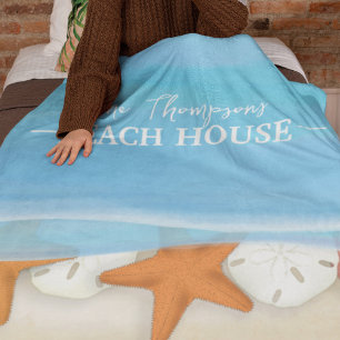 Watercolor Ocean Beach Seashells Beach House Fleece Blanket