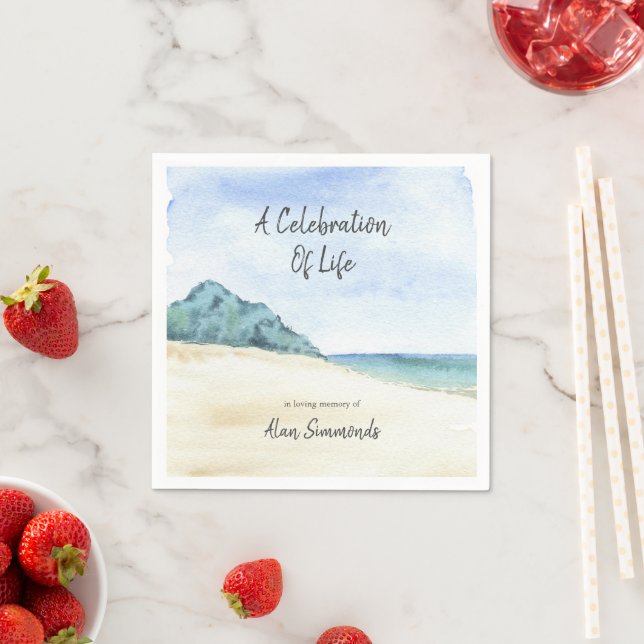 Watercolor Ocean Beach Shores Celebration Of Life Napkin (Insitu)