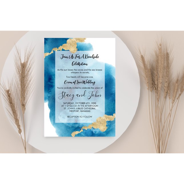Watercolor Ocean Beach Tropical Island Wedding Invitation (Creator Uploaded)