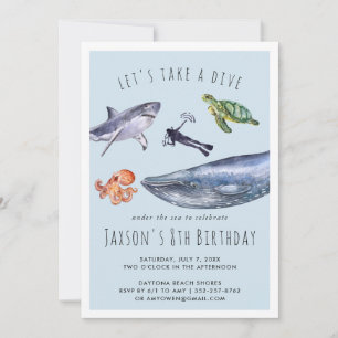 Watercolor Ocean   Birthday Party Invitation