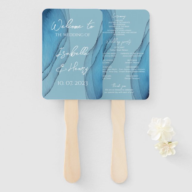  Watercolor ocean blue aquamarine Hand Fan (Front and Back)